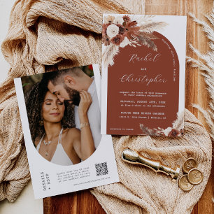 Convite Desert Weds Pampas Grass Boho Arch Código QR