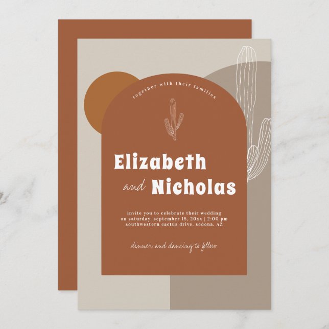 Convite Deserto de Boho Mínimo Moderno | Terra Cotta (Frente/Verso)