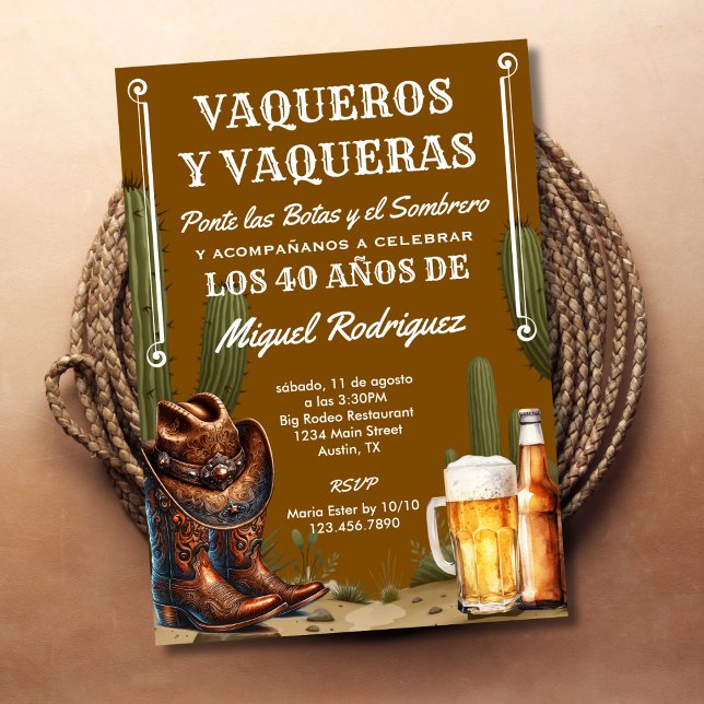 Convite Deserto de Cacto Mexicano Cowboy Espanhol Aniversá (Criador carregado)