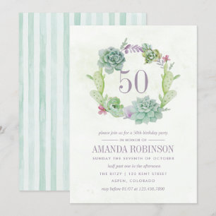 Convite Deserto de Cactus com Aquarela Suculenta 50º Aniv
