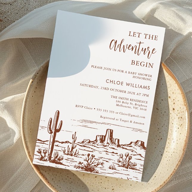 Convite Deserto Ocidental Deixe A Aventura Começar Chá de  (Let the Adventure Begin Baby Shower Invitation, Wilderness Baby Shower Invitation, Gender Neutral)
