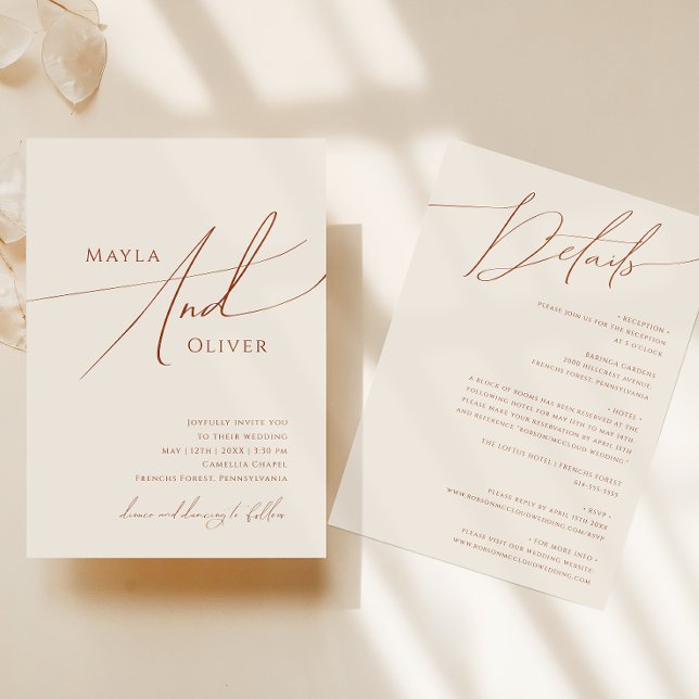 Convite Deserto Whimsic | Beige All In One Wedding (Criador carregado)