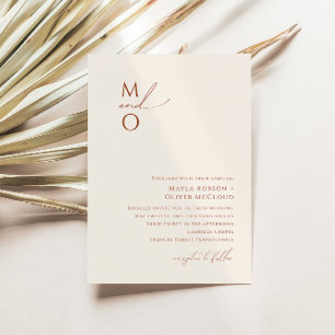 Convite Deserto Whimsic Casamento por Monograma de Beige