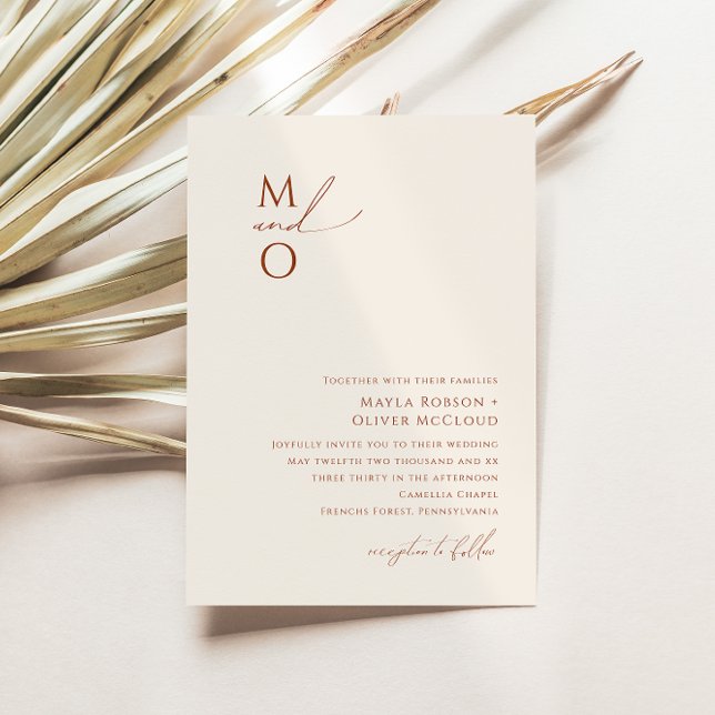 Convite Deserto Whimsic | Casamento por Monograma de Beige (Criador carregado)