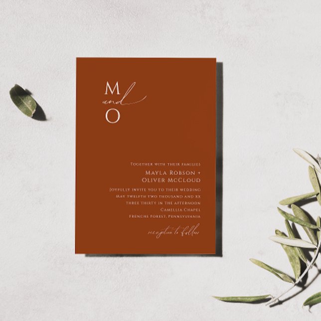 Convite Deserto Whimsic | Terracotta Monograma Casamento (Criador carregado)