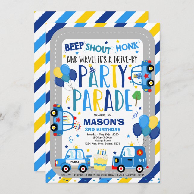 Convite Desfile da Polícia de Convocação de Aniversário (Frente/Verso)