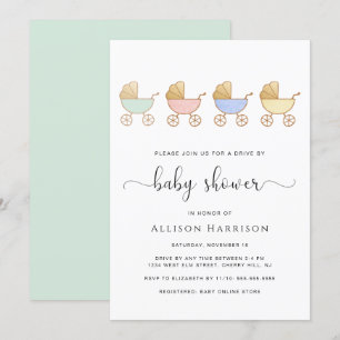 Convite Desfile de Carruagems Retro Unidade por Chá de fr