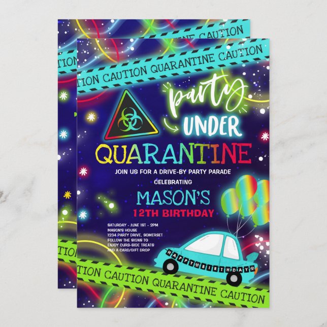 Convite Desfile de Festa de aniversário por Unidade de Qua (Frente/Verso)