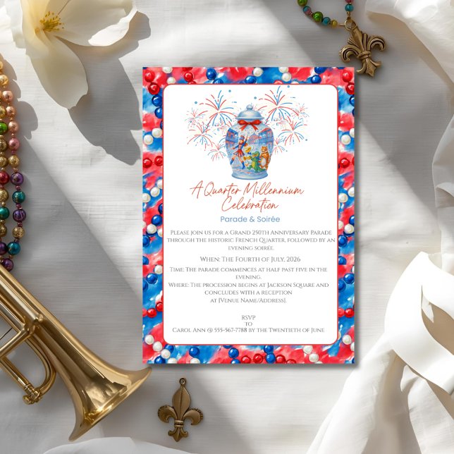 Convite Desfile e Festa do 250º Aniversário Jarra de Gengi (250th Anniversary Parade & Party Ginger Jar Invitation)