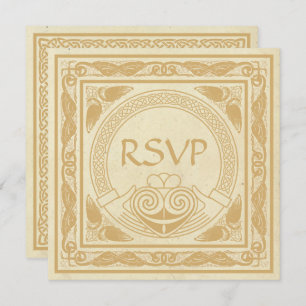 Convite Design Celta com RSVP de Casamento Claddagh