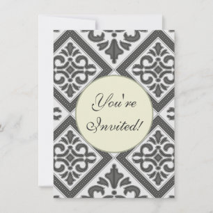 Convite design Chic Vintage em padrão bonito de carvão
