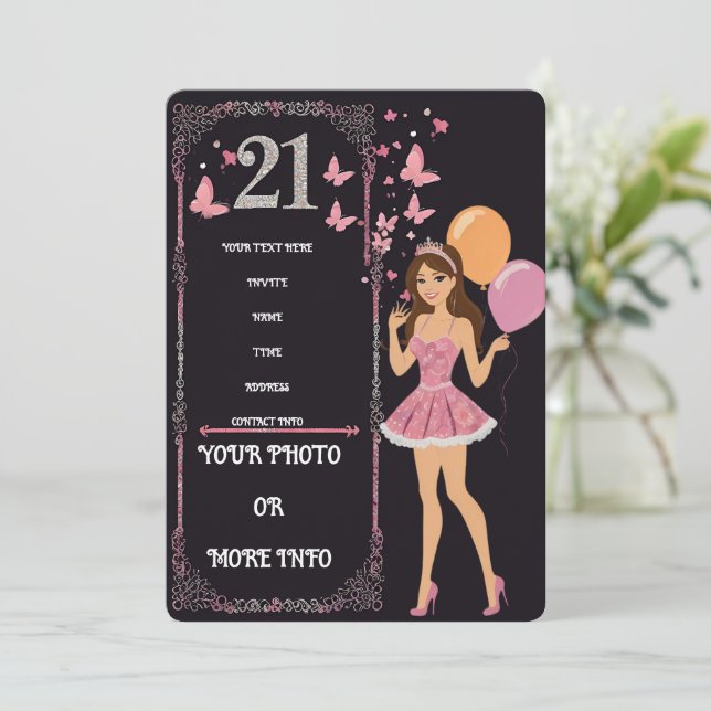 Convite Design de aniversário com opções personalizadas de (Em pé/Frente)