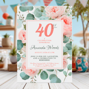 Convite Design de aniversário de 40 anos de rosa de de Aqu