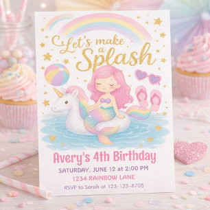 Convite Design de Aniversário de Festa na Piscina de Unicó