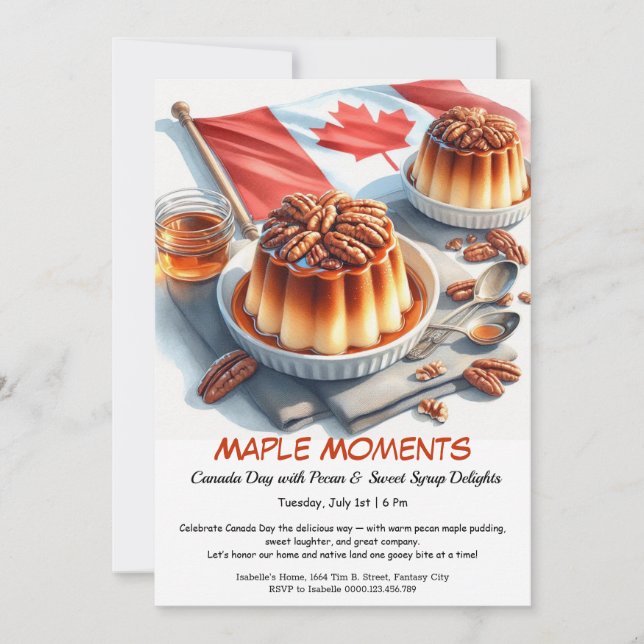 Convite Design de aquarela de torta de maple e pecã | Dia  (Frente)