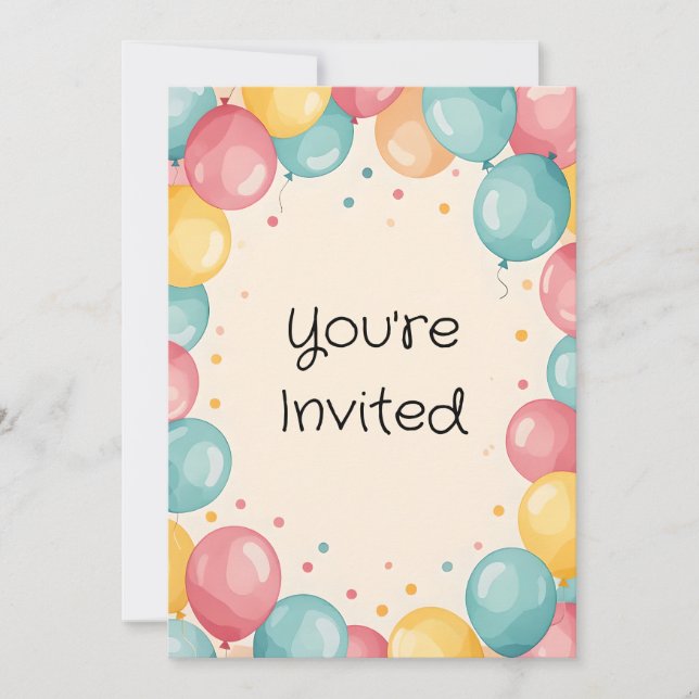 Convite Design de Balão de primeiro aniversario de Bebê (Frente)