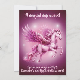 Convite Design de Birthday Pink Pegasus Fantasy