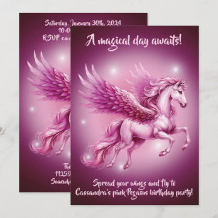 Convite Design de Birthday Pink Pegasus Fantasy