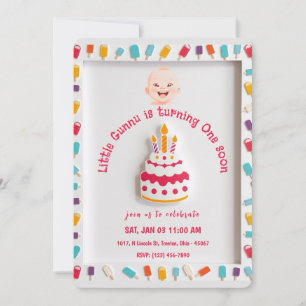 Convite Design de Bolo de Aniversário com Borda de Picolé