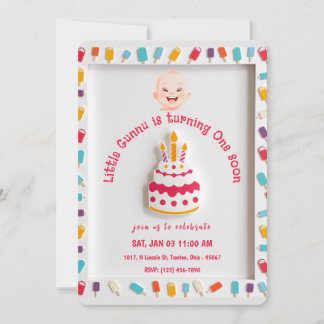 Convite Design de Bolo de Aniversário com Borda de Picolé