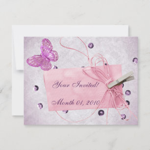 Convite Design de Borboleta Rosa Bonita Personalizável