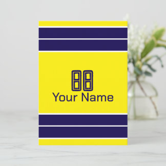 Convite Design de Burlap de Strips Amarelo e Azul Personal