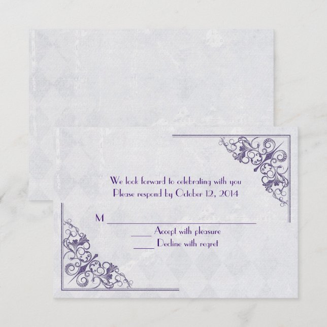 Convite design de canto elegante roxo RSVP (Frente/Verso)