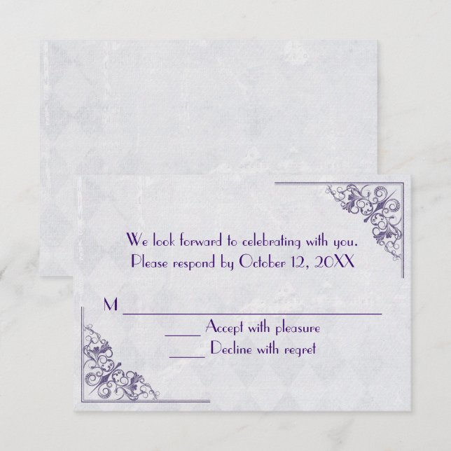 Convite design de canto elegante roxo RSVP (Frente/Verso)