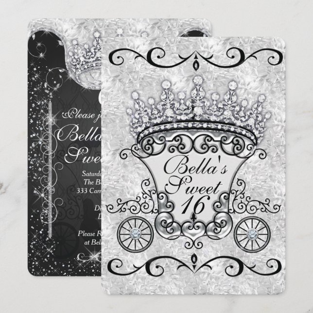 Convite Design de Carruagem da Princesa Negra e Branca Ele (Frente/Verso)