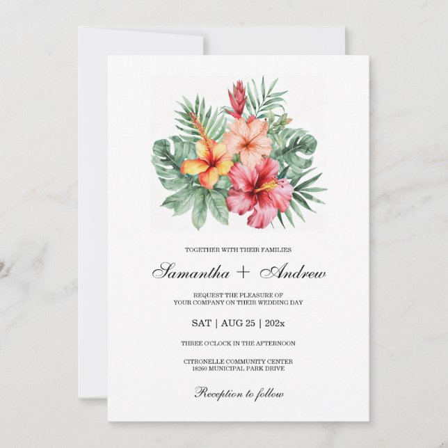 Convite Design de Casamento de Flor de Hibiscus (Frente)