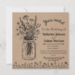 Convite Design de Casamento de Flores Selvagem Russo