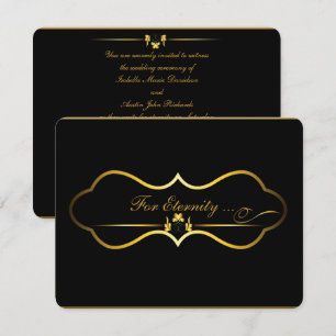 Convite design de casamento de ouro e preto contemporâneo