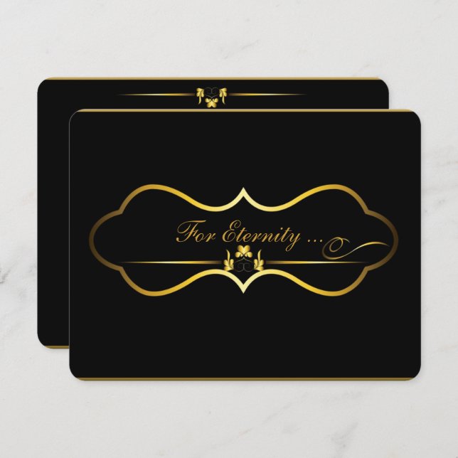 Convite design de casamento de ouro e preto contemporâneo (Frente/Verso)