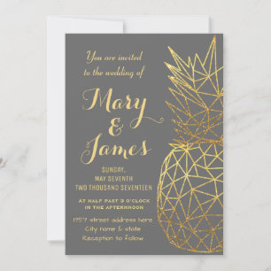 Convite Design de casamento do abacaxi com ouro geométrico