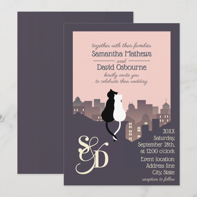 Convite Design de casamento do monograma com tema Cat (Frente/Verso)