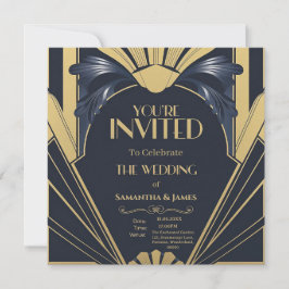 Convite Design de Casamento em Deco de Arte Elegante - Mar