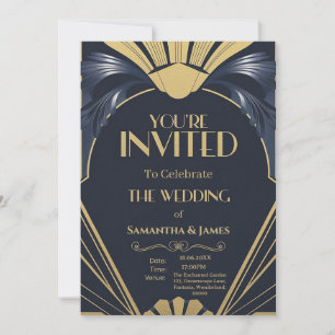 Convite Design de Casamento em Deco de Arte Elegante - Mar