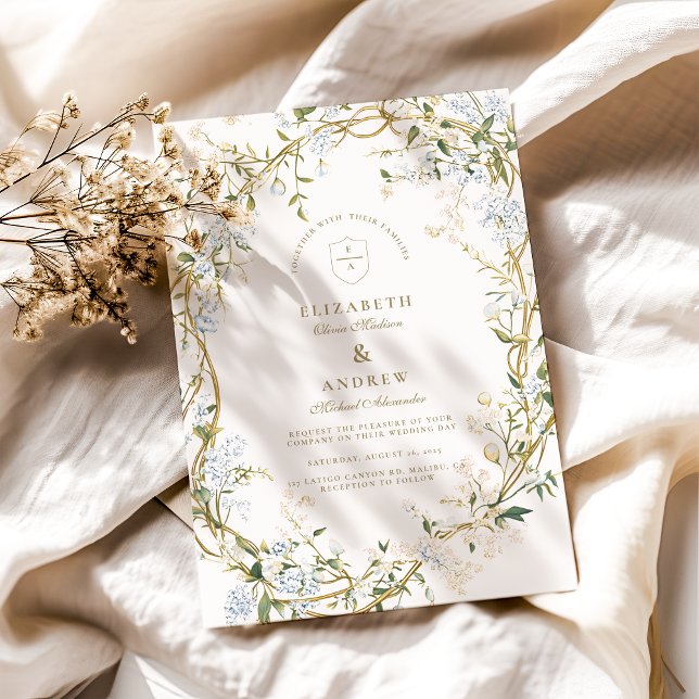Convite Design de Casamento Floral Romântico com Monograma (Criador carregado)