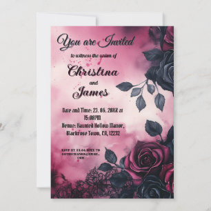 Convite Design de Casamento Gótico: Rosas Escuros e Lugar