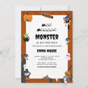 Convite Design de Chá de Bebê de Monstro de Halloween Fofo