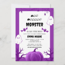 Design de Chá de Bebê do Monstro de Halloween Roxo