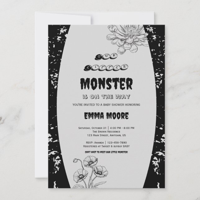 Convite Design de Chá de Bebê Monstrinho Gótico (Frente)