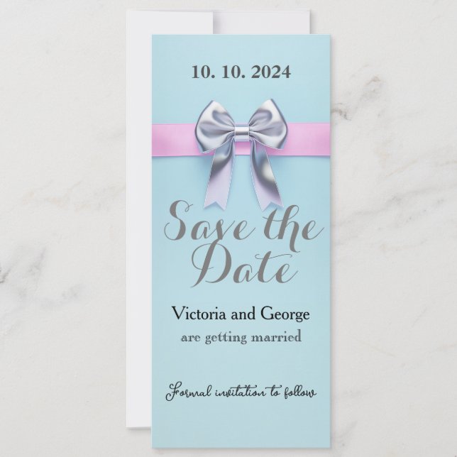 Convite Design de cor azul Pastel com um arco (Frente)