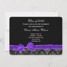 Convite Design de damasco de graduação com arco roxo