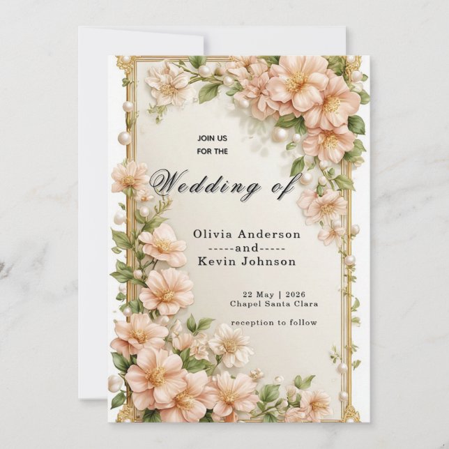 Convite 🌸 Design de Detalhes da Cerimônia de Casamento Bo (Frente)