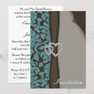 Convite Design de diamante de fita castanha Damask FAUX