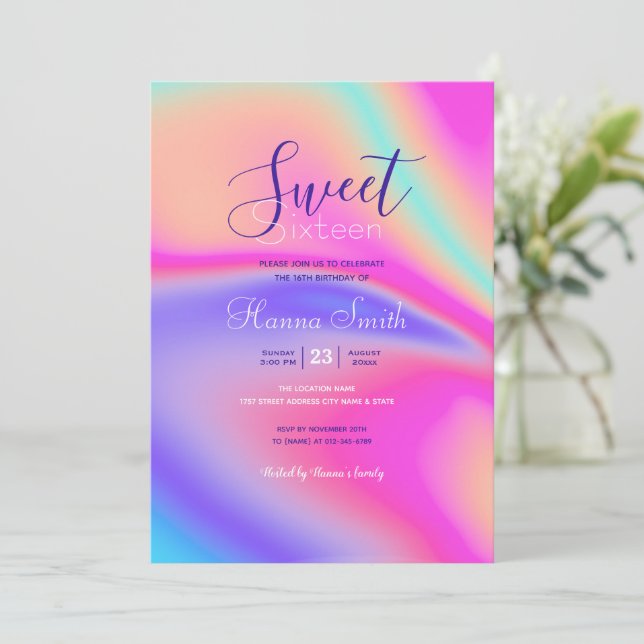 Convite Design de espiral de gradiente holográfico moderno (Em pé/Frente)