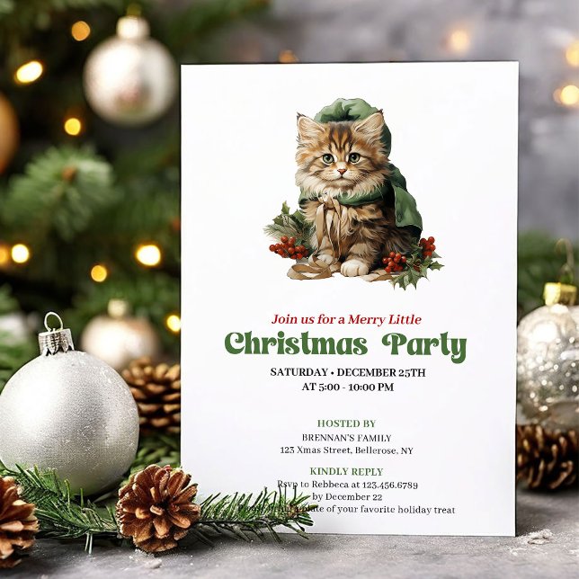 Convite Design de festa de gato de Natal retrô atemporal (Timeless Retro Christmas Angel Party Design)