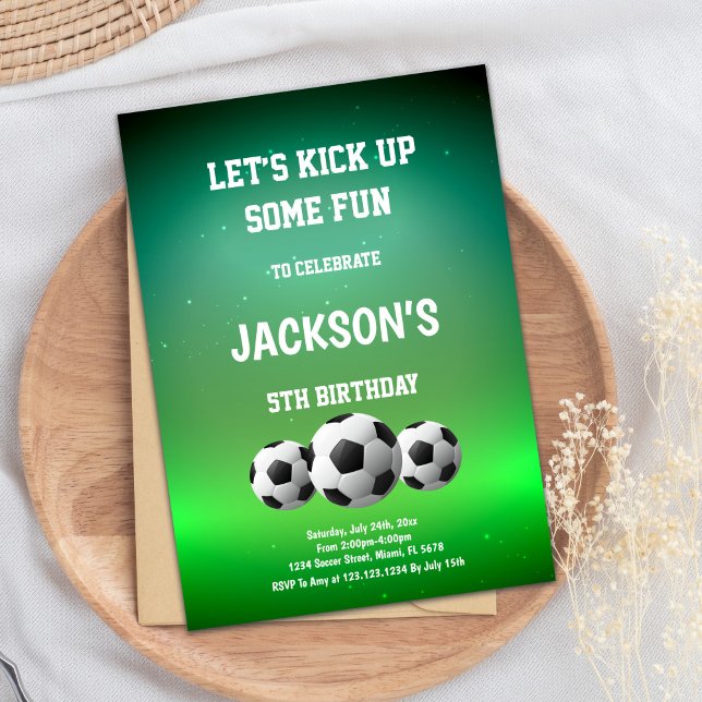 Convite Design de festas de diversão (Three Balls Soccer Birthday Invitations)