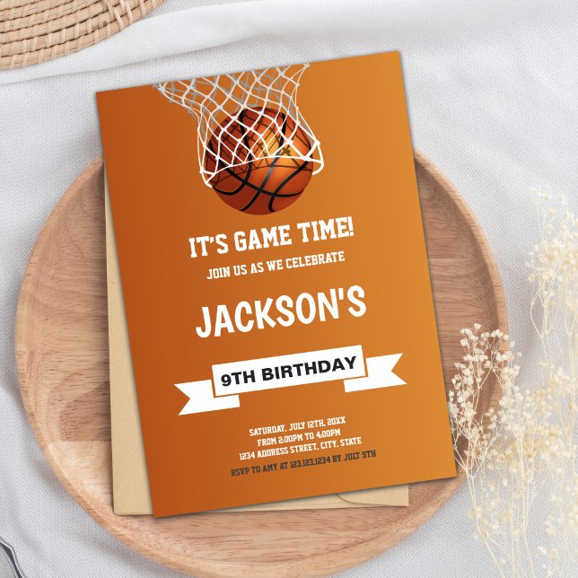 Convite Design de festas de diversão (Orange Light Basketball Birthday Invitations)